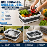 Basicwise Collapsible Wash Basin with Drain Plug Space-Saving Dish Tub