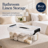 Basicwise Clear Plastic Storage Bins for Home Organization