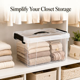 Basicwise 26 QT Plastic Bin Stackable Storage Box for Home Organization
