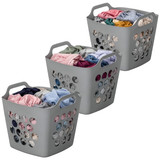Flexible Plastic Carry Laundry Basket Holder Square Storage Hamper with Side Handles