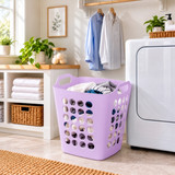 Flexible Plastic Carry Laundry Basket Holder Square Storage Hamper with Side Handles