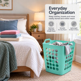 Flexible Plastic Carry Laundry Basket Holder Square Storage Hamper with Side Handles