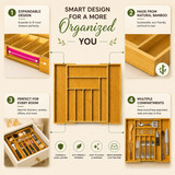 Basicwise Expandable Bamboo Cutlery Tray and Kitchen Drawer Organizer