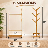 Basicwise Bamboo Garment Rack with Hanging Rod, Hooks & Bottom Shoe Shelf