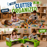 Basicwise 2-Pack Activity Desk Tables with Cup Holders & Storage