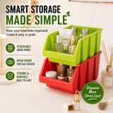 Basicwise Red & Green Stackable Easy-Access Storage Organizer Basket