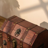 Antique Wooden Pirate Chest with Lion Rings and Lockable Latch