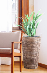 Wicker Banana Rope Tall Floor Planter with Metal Pot