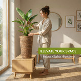 Wicker Banana Rope Tall Floor Planter with Metal Pot