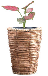 Wicker Banana Rope Tall Floor Planter with Metal Pot