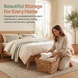 Large Multipurpose Handwoven Water Hyacinth Wicker Basket, Ideal for Organizing and Storing Towels Outdoors, and for Bedroom Use, Living Room, Bathroom, and Laundry Room