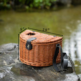 Outdoor Classic Willow Wicker Trout Fishing Creel Basket with Faux Leather Shoulder Strap Ideal as Fishing Tackle Box for Organized and Accessible Fly Fishing Gear During Fishing Expedition