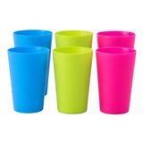 7 oz Reusable Plastic Drinking Tumblers, 6-Piece Kids Party Cup Set, Assorted Red Green Blue, Two of Each for Home Meals Picnics Outdoor Use