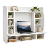 Floating Wall-Mount Desk with Shelves, Space-Saving Laptop Workstation for Writing, Study, Bedroom, Living Room, Office