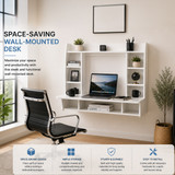 Floating Wall-Mount Desk with Shelves, Space-Saving Laptop Workstation for Writing, Study, Bedroom, Living Room, Office