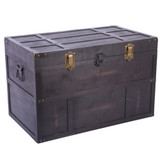 Antique Style Large Dark Wooden Storage Trunk with Lockable Latch