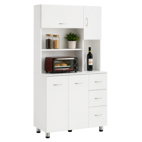 Kitchen Pantry Cabinet with Doors, Shelves, White Freestanding Storage Organizer for Food, Dishes, Appliances, Dining, Laundry, Utility Room