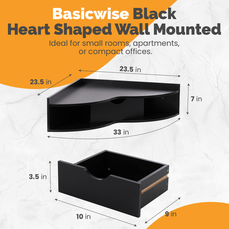 Basicwise Wall Mounted Folding Desk with Drawer & Shelves - Fold Down Table for Small Spaces, Home Office, Bedroom, Laundry - 33x23.5 in, Modern Floating Workspace, Space-Saving Design