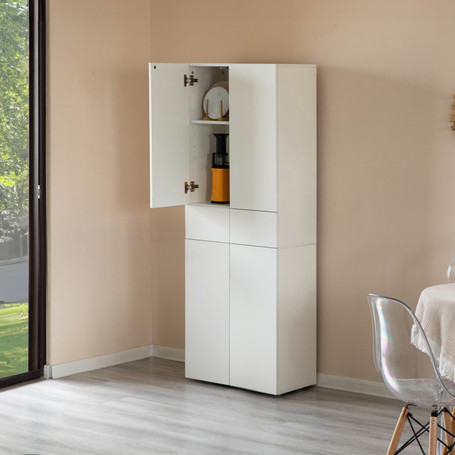 66-Inch Multi-Functional Finish Kitchen Pantry Cabinet with 4 Doors, 3 Adjustable Shelves, 2 Cabinets with 1 Drawer – Elegant Freestanding Farmhouse Storage for Kitchen, Dining and Living Room