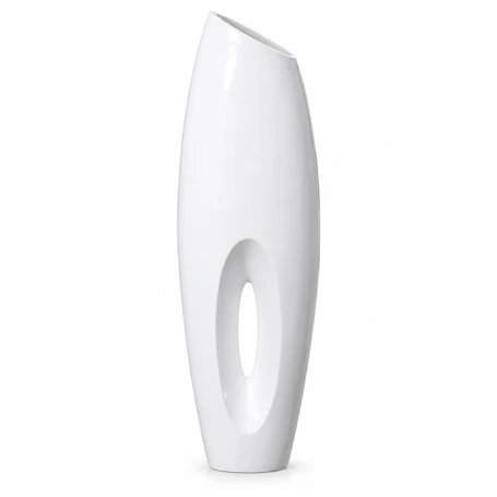 Modern White Ceramic Floor Vase, Sculptural Design, Available in 2 Sizes, Tall Decorative Vase with Open Center Design, Glossy White Contemporary Statement Décor for Living Room & Entryway