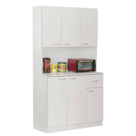 Wooden Kitchen Pantry Storage Cabinet with Drawer, Doors and Shelves, White