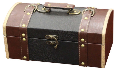 Vintage Inspired Decorative Wooden Treasure Chest and Shoe Box with Handle and Strap Ideal as Keepsake Box, Jewelry Box, Photo Storage Box for Shelves, Dresser or Table Top