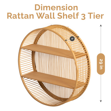 Vintiquewise Round Bamboo Wall Shelf with 2 Wooden Tiers – Natural Hanging Wall Decor and Floating Display Rack Accent for Modern Home Office Living Room Bedroom and Kitchen