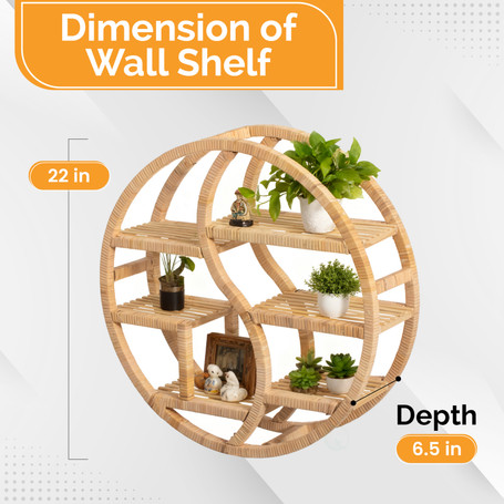 Vintiquewise Round Bamboo Wall Shelf with 3-Tier Wooden Display Sections Boho Circle Hanging Shelf for Living Room Bedroom Entryway & Home Decor – Decorative Circular Storage Rack for Small Plants Accents and Collectibles