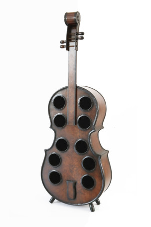 Decorative 10 Bottle Wooden Cello Shaped Wine Rack 53 Inch Floor Violin