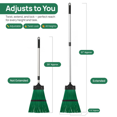 Gardenised Garden Leaf Broom with Extendable Long Handle Cleaning Tool for Yard Patio & Outdoor Maintenance Designed for Collecting Leaves Grass Clippings & Lightweight Debris on Lawn & Walkway, Green