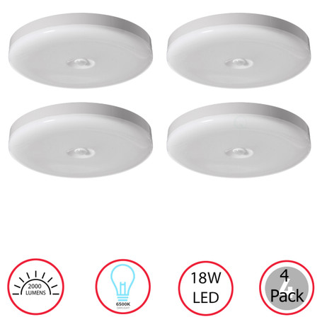 Modern White Round 12 Inch Motion Sensor LED Indoor Ceiling Light Flush Mount Fixture 6500K Daylight, 1800lm 18W Energy Efficient with Adjustable Beam Angle for Living Room, Bedroom, Bathroom
