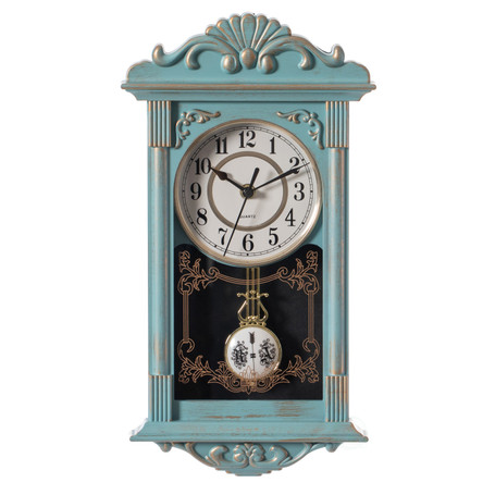 Clockswise Decorative Grandfather-Style Wall Clock Vintage-Inspired Design Realistic Wood-Grain Texture Distressed Finish Battery-Operated for Home Office Living Room Kitchen Entryway