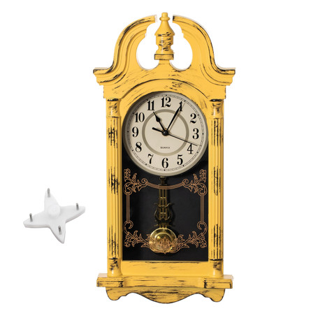 Clockswise 20" Plastic Grandfather Clock Realistic Wood-Grain Finish with Swinging Pendulum and Chiming Sound Battery-Operated Decorative Wall Accent for Home Office Living Room Kitchen Hallway