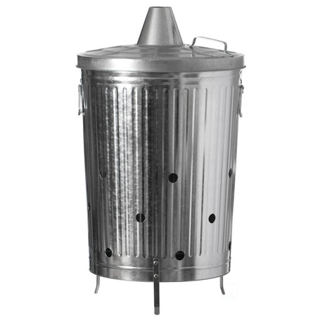 Silver Outdoor Galvanized Metal Garden Incinerator Can, for Yard, Patio, and Backyard