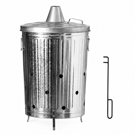 Gardenised 20-Gallon Galvanized Steel Incinerator Can with Lid, Ventilation Holes, and Lid Lifter – High-Heat Outdoor Burner Bin for Leaves, Paper, Yard Waste, and Garden Debris, Silver