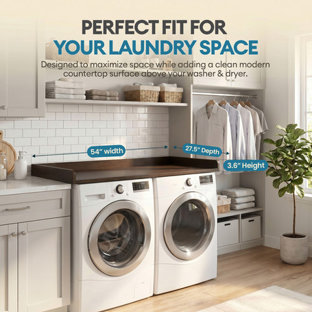 Basicwise 54-Inch Washer and Dryer Countertop Shelf with Raised Edges, Flat Laundry Machine Topper Surface for Folding Clothes, Space-Saving Storage Organizer for Laundry and Utility Rooms