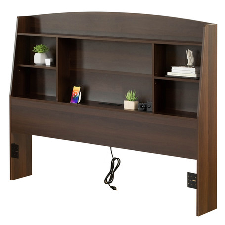 Basicwise 62" Queen Storage Headboard with Open Shelving and Built-In Cable Management Multi-Section Organizer for Books Devices and Nighttime Essentials Space-Saving Bedroom Setup for Easy Access