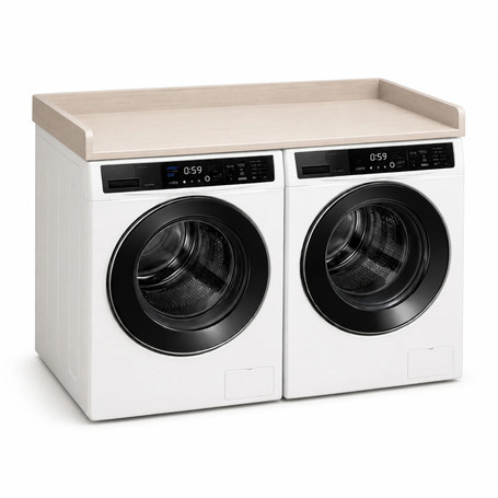 Basicwise 58-Inch Washer and Dryer Countertop with Raised Edges, Laundry Machine Topper Organizer Shelf, Over Washer and Dryer Storage Counter for Folding Clothes and Laundry Room Organization, Brown