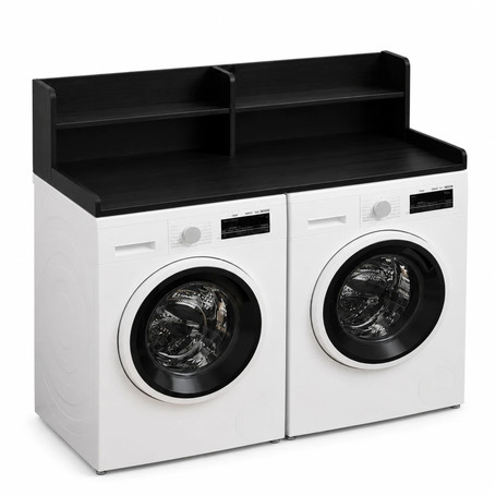 Basicwise 54" Washer and Dryer Countertop Organizer Rack with Raised Split-Level Shelf Laundry Machine Topper Folding Clothes Surface Space-Saving Storage Solution for Organized Laundry Rooms