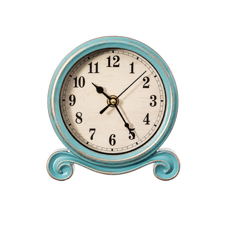 Clockswise Vintage Round Tabletop Clock with Distressed Frame, Ornate Scroll Base & Antique-Inspired Design for Mantel, Counter and Shelf Display in Living Rooms, Bedrooms, and Offices