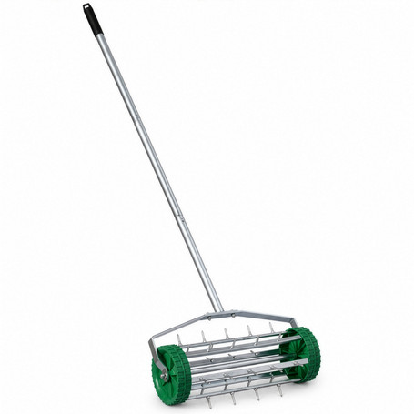 Durable Rolling Spike Lawn Aerator with Sturdy Steel Handle and Sharp Metal Tines to Promote Thick, Deep, and Healthy Grass Growth
