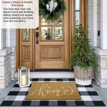 Gardenised Heavy Duty Coco Coir Doormat Non Slip PVC Baking Embossed Welcome Design Natural Coconut Fiber Floor Mat for Front Door Porch Patio Entryway Garage Mudroom & Outdoor Use 18x30"
