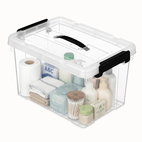 Basicwise 26 QT Plastic Bin Stackable Storage Box for Home Organization