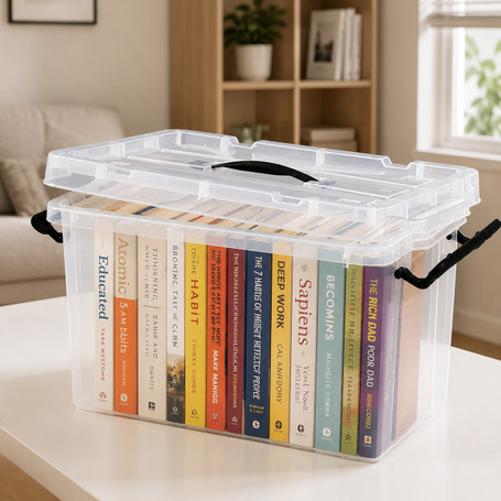 Basicwise 26 QT Plastic Bin Stackable Storage Box for Home Organization