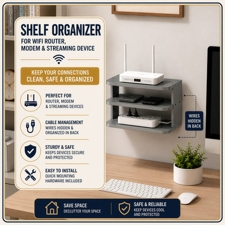 Basicwise Desktop Shelf Organizer for WiFi Router, Modem & Streaming Device