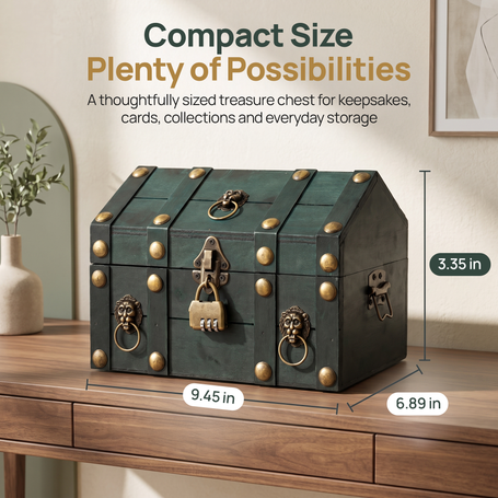 Vintiquewise Antique-Inspired Wooden Treasure Chest Box for Home Decoration