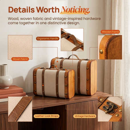 Vintiquewise Vintage Wooden Decorative Suitcases 2-Piece Storage Set