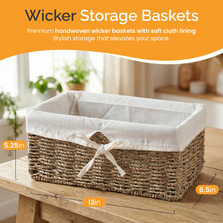 Buy Wholesale QI003062 Rectangular Willow Basket with White Fabric