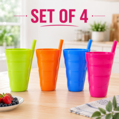 Reusable Plastic Cups with Straw