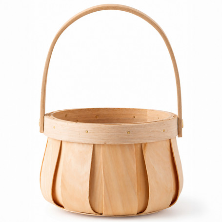 Small Round Natural Woodchip Wooden Decorative Storage Basket with Handle